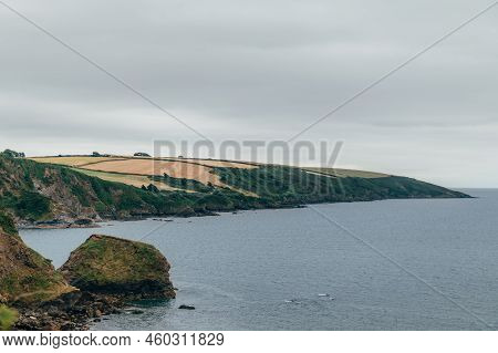 Rocky Coastline Near Par Beach And Polkerris Beach During Cloudy Rainy Day, Gribbin Head, Cornwall, 