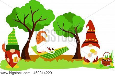 Camping Gnomes Svg Vector Illustration Isolated On White Background.camper Gnomes Are Resting In Nat