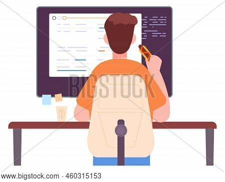 Programmer Eating Hot Dog. Work Snack Break Isolated On White Background