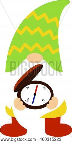 Camping Gnome Svg Vector Illustration Isolated On White Background.camper Gnome With A Compass.
