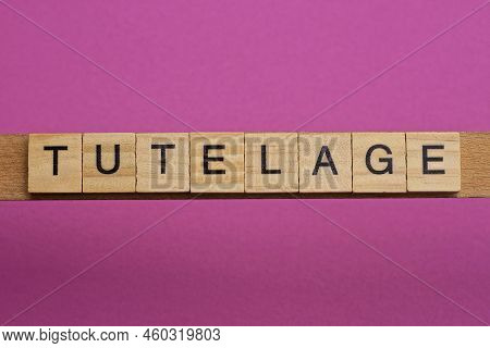 Text The Word Tutelage From Gray Wooden Small Letters On An Violet Table