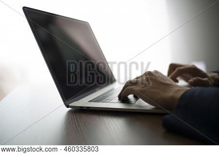 Person Are Using Laptops, Working Or Studying Online At Home. Businessman Using Laptop Work Outside 