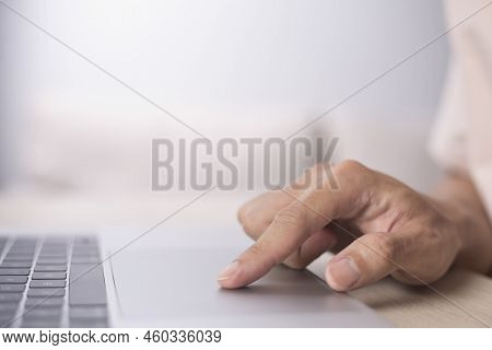 Person Are Using Laptops, Working Or Studying Online At Home. Businessman Using Laptop Work Outside 