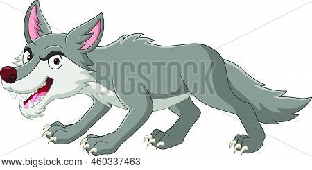 Vector Illustration Of Cartoon Angry Wolf Isolated On White Background