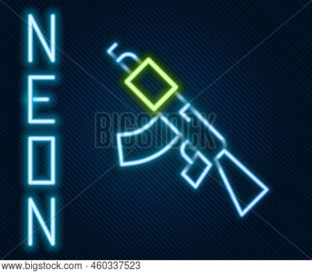 Glowing Neon Line Submachine Gun Icon Isolated On Black Background. Kalashnikov Or Ak47. Colorful Ou
