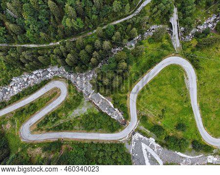 Italy Drone View. Passo Di Pramollo (nassfeld Pass) Winding Mountain Road In Friuli-venezia Giulia R