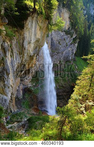 Johannes Waterfall (johanneswasserfall) In Obertauern. It Has Tourist Trail Beneath The Waterfall. N