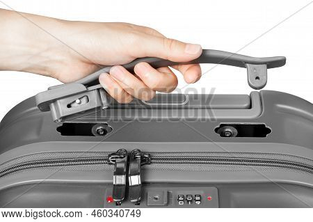 Broken Suitcase Handle. Broken Travel Suitcase. Suitcase Handle In Hand.
