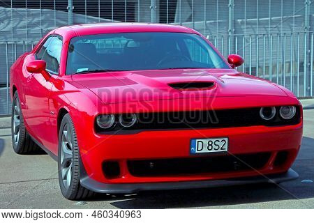 Wroclaw, Poland, August 22, 2021: Powerful Sports Car Dodge Challenger.