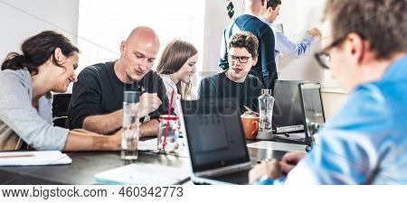 Startup Business And Entrepreneurship Problem Solving. Young Ai Programmers And It Software Develope