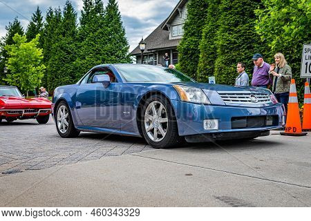 Highlands, Nc - June 10, 2022: Low Perspective Front Corner View Of A 2004 Cadillac Xlr Hardtop Coup