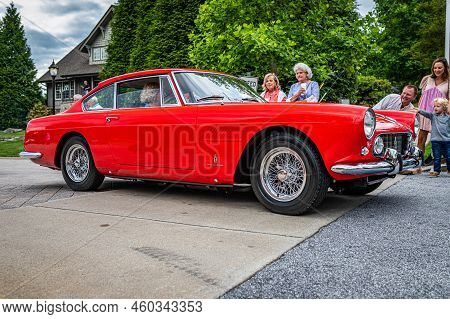 Highlands, Nc - June 10, 2022: Low Perspective Side View Of A 1962 Ferrari 250 Gte 2+2 Series Ii Cou