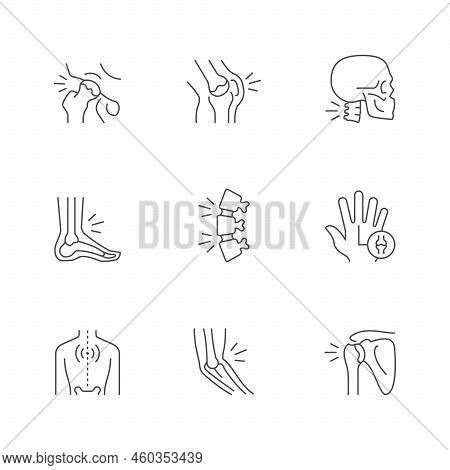 Set Line Icons Of Joint Pain Isolated On White