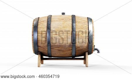 Wooden Barrel Isolated On White 3d Render