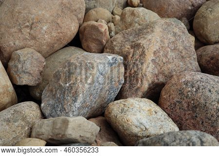 A Pile Of Gray Stones Together Forming A Texture. Natural Stones Texture. Gray Rocks. Stone Photogra
