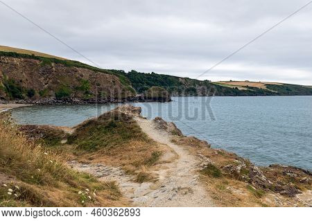 Rocky Coastline Near Par Beach And Polkerris Beach During Cloudy Rainy Day, Gribbin Head, Cornwall, 