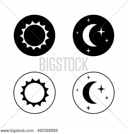 Day And Night Logo. Light Or Dark Theme Or Sleep Wake Rhythm. Moon And Stars, Sun And Clouds In Sky.