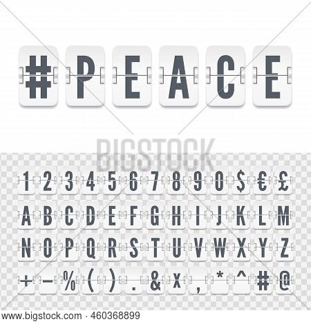 White Airline Flip Board Alphabet To Display Peaceful Message. Airport Terminal Mechanical Scoreboar