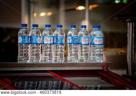Istanbul, Turkey - May 21, 2022: Selective Blur On Logos Of Abant Water On Bottled Water For Sale In