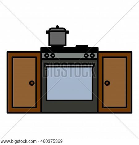 Cartoon Kitchen Stove Oven. Apartment Interior. Vector Illustration. Stock Image.