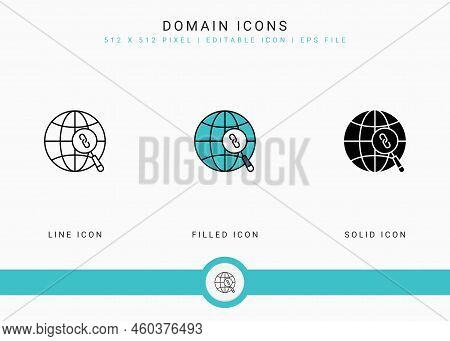 Domain Icons Set Vector Illustration With Solid Icon Line Style. Website Address Concept. Editable S