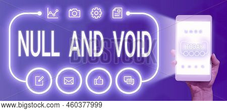 Text Sign Showing Null And Void. Business Showcase Cancel A Contract Having No Legal Force Invalid I