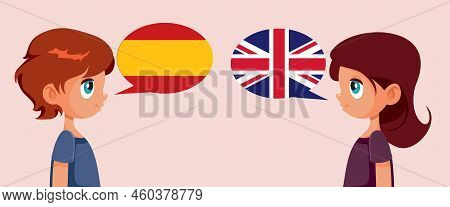 Boy Speaking Spanish Girl Speaking English Vector Illustration