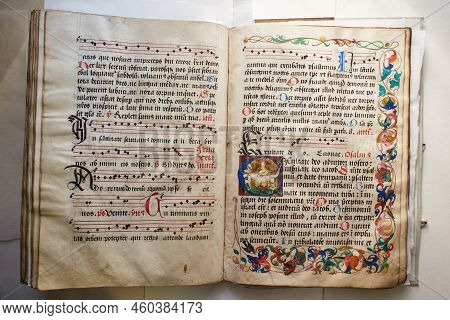 Lviv, Ukraine - April 4, 2020: Manuscripts In The Medieval Library. Incunabula.