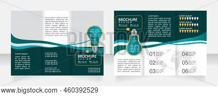 Electric Power Smart Consumption Trifold Brochure Template Design. Zig-zag Folded Leaflet Set With C