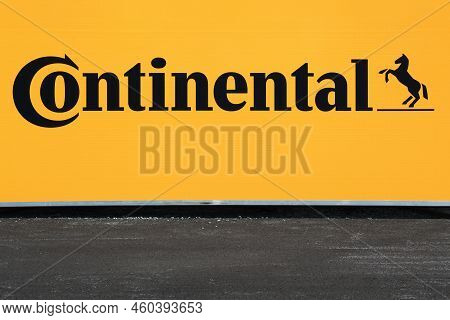 Nyborg, Denmark - July 2, 2022: Continental Sign On A Panel. Continental Based In Hanover, Is A Lead