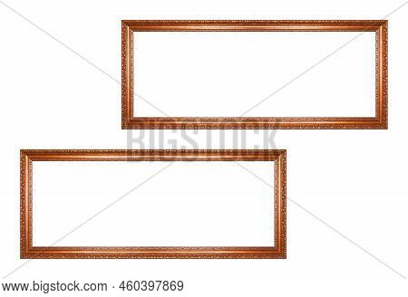 Rectangular Empty Wooden And Copper Or Bronze Gilded Ornamental Two Frame Isolated On White Backgrou