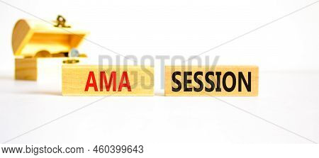 Ama Ask Me Anything Session Symbol. Concept Words Ama Ask Me Anything Session On Wooden Blocks On A 
