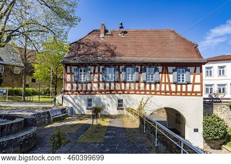 Hochheim, Germany - April 25, 2021: Old Historic Half Timbered Priests House In Hochheim. Nowadays I