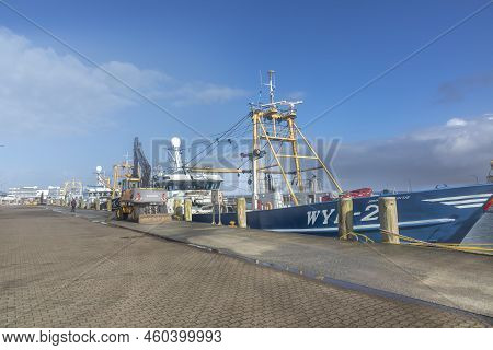 Hoernum, Germany - February 19, 2022: Fishing Boat In The Harbor Of Hoernum At The German Island Of 
