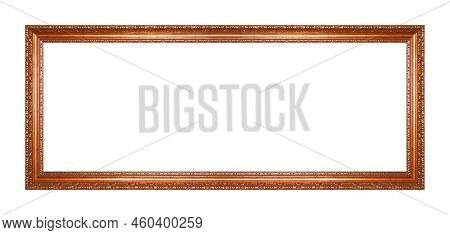 Rectangular Empty Wooden And Copper Or Bronze Gilded Ornamental Frame Isolated On White Background