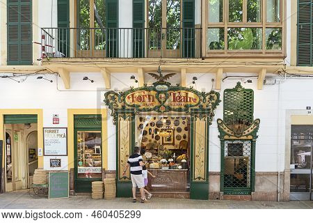 Palma, Spain - June 22, 2022: Street View, Old Bakery, Forn Des Teatre , Palma, Balearic Islands.