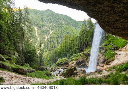Pericnik Waterfall With Behind Path, Julian Alps, Slovenia