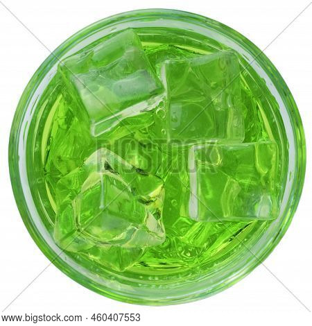 Green Dragon Or St. Patrick Cocktail, Green Alcoholic Cocktail With Vodka, Gin, Liquor, Ice And Mint