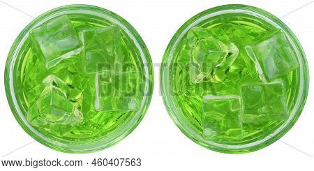 Green Dragon Or St. Patrick Cocktail, Green Alcoholic Cocktail With Vodka, Gin, Liquor, Ice And Mint