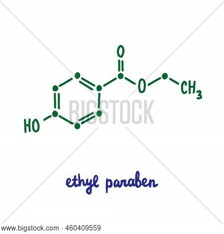 Ethylparaben Hand Drawn Vector Formula Chemical Structure Lettering Blue Green