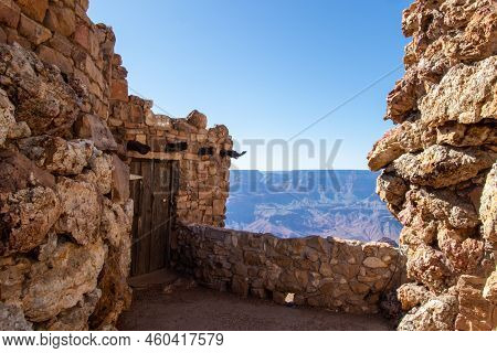 Grand Canyon, Arizona - April 1, 2022: Desert View Watchtower At The Grand Canyon Was Designedin 193