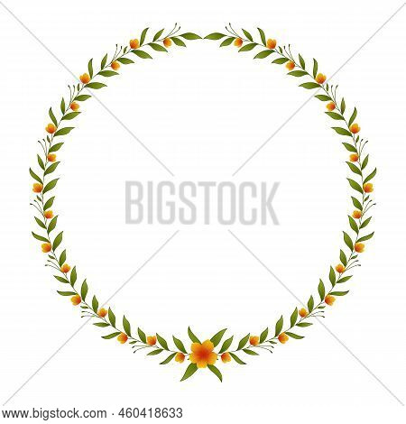 Hand Drawn Wreath - Floral Design Element Made Of Branches, Ornament, Leaves, Twigs, Laurel Round Fr