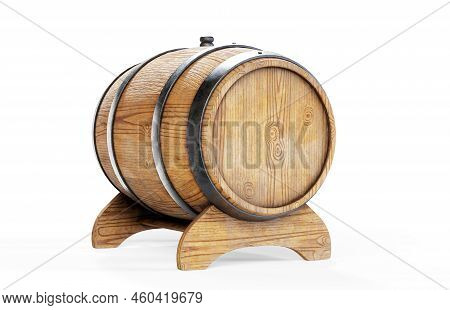 Wooden Barrel Isolated On White 3d Render