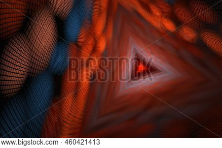 Trihedral Tunnel, Geometric Abstract Background Of Elements With Spectral Radiance, Long Tunnel. Abs