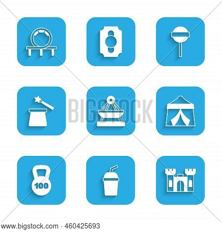 Set Boat Swing, Paper Glass With Water, Castle, Circus Tent, Weight, Magic Hat And Wand, Lollipop An