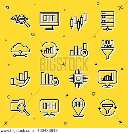 Set Line Sales Funnel With Chart, Pie Infographic, Binary Code, Browser Stocks Market, Network Cloud