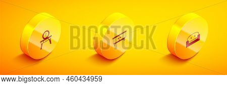 Set Isometric Dressing Table, Furniture Nightstand And Armchair Icon. Vector