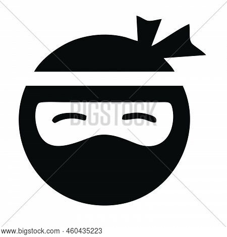 Ninja Warrior Icon. Simple Black Ninja Head Logo Isolated On Trendy White Background.