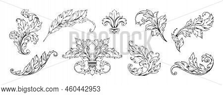 Vintage Baroque Ornaments. Filigree Flower Flourish, Victorian Floral Swirl Frame, Decorative Ornate