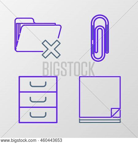 Set Line File Document, Drawer With Documents, Paper Clip And Delete Folder Icon. Vector